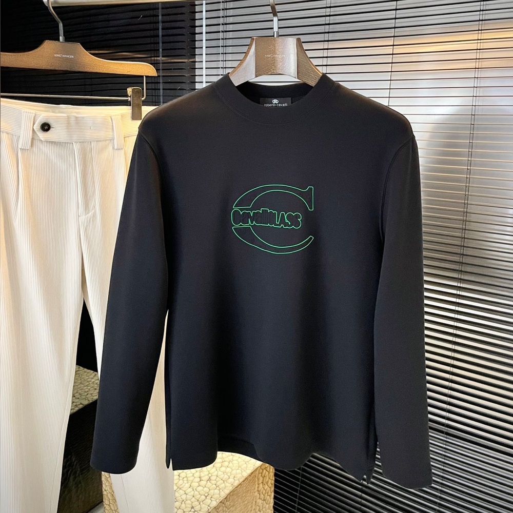 Cavalini Black Long Sleeve Tee with Green Logo